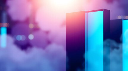 Abstract Luminous Building in Fogscape Minimalist Architecture Background Illustration