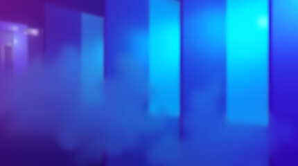 Abstract Blurred Dark Room with Neon Blue Light Installation Interior