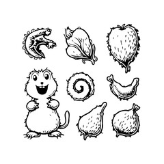 Whimsical outlined illustration displaying a cheerful gopher complemented by diverse organic