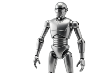 Metallic Humanoid Robot Figure isolated on transparent background