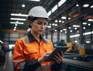 Field worker ensures safety and operational efficiency using digital tablet device.