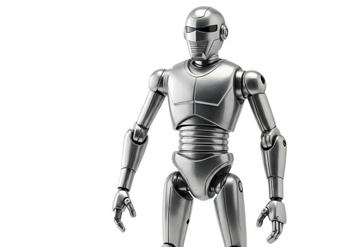 Metallic Humanoid Robot Figure isolated on transparent background - Powered by Adobe