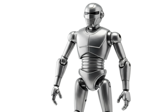 Metallic Humanoid Robot Figure isolated on transparent background