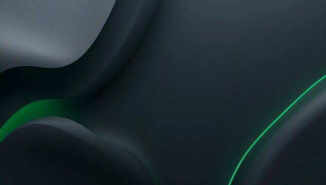 Futuristic neomorphic 3D background with dark gray extruded shapes and glowing green data visualization lines.

