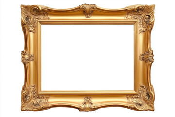 A decorative golden picture frame, a classic design. The frame has an empty space and is ideal for art and decor