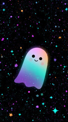 A cute ghost floating in the starry night sky