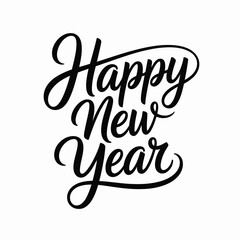 Elegant silhouette illustration of happy new year text in a decorative script font vector graphic silhouette vector illustration white background