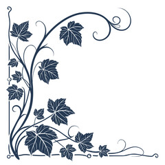 Elegant dark blue vine with leaves and swirling tendrils forming a decorative corner element © Meraj