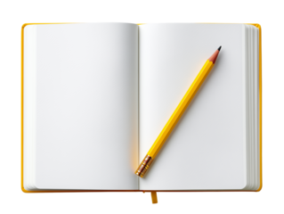 Open notebook with pencil placed on top