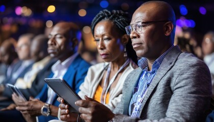 Business people using digital tablet during conference presentation