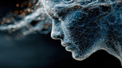 Futuristic digital portrait with glowing network connections for AI, machine learning or innovative technology concepts and design elements