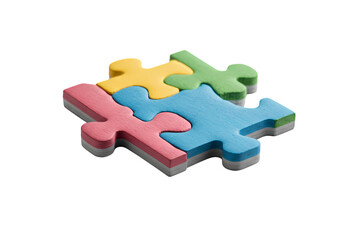 Four Colorful Puzzle Pieces Interlocking Solution Teamwork Collaboration Concept isolated on transparent background