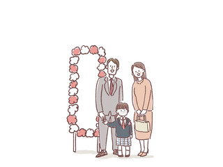 入園式、卒園式、お祝い、式典で記念撮影する親子