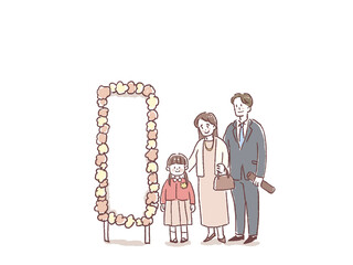 入園式、卒園式、お祝い、式典で記念撮影する親子