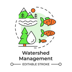 Watershed management multi color concept icon. Ecosystem preservation, water pollution. Round shape line illustration. Abstract idea. Graphic design. Easy to use in brochure, booklet