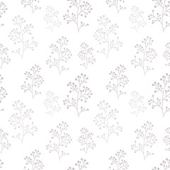 Vector pattern with branches and berries. Grey. For textile wrapping paper