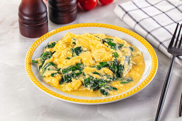 Omelette with spinach for breakfast