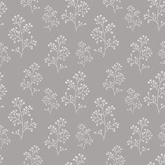 Vector pattern with branches and berries. Grey. For textile wrapping paper