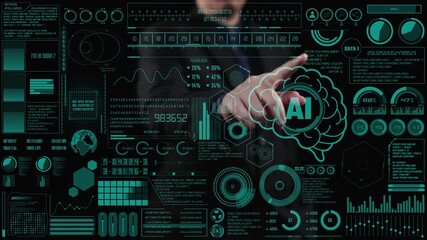 Explore a cutting-edge interface showcasing AI-driven data analysis with interactive elements on a translucent screen, symbolizing innovation in technology. Cipher - Powered by Adobe