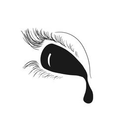 illustration of woman crying black ink tears, black sorrow concept