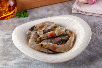 Raw fresh tiger prawn in the bowl