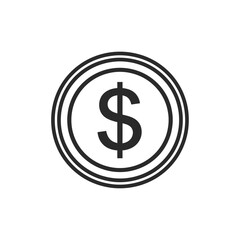 Fototapeta premium A simple black and white line art illustration of a coin with a dollar sign in the center.