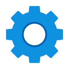 A simple blue gear icon representing settings, mechanics, engineering, or system processes.