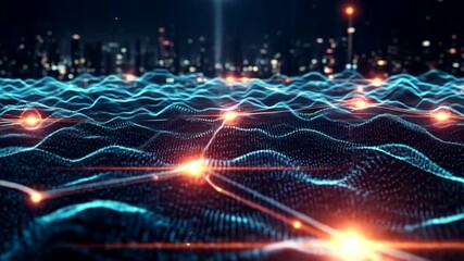 Futuristic city network data flow visualization, digital connection technology background - Powered by Adobe