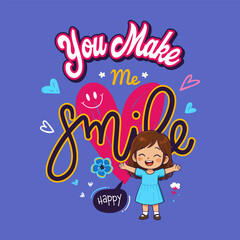 Cartoon Style Decorative Illustration of Smile with Girl and Hearts