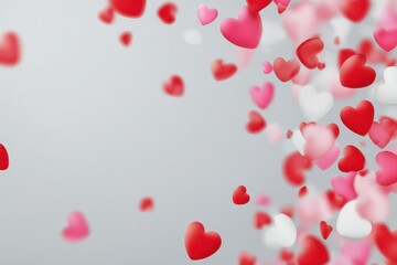 Valentine inspired background with colorful hearts falling gracefully on a soft gradient surface creating a romantic atmosphere for celebration and love