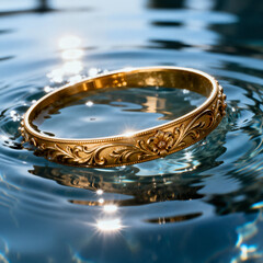 Ornate Gold Bangle Floating on Sparkling Water