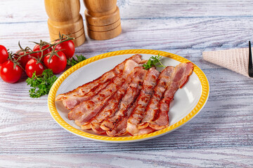 Fried pork bacon for breakfast