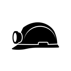 Black silhouette of a hard hat with a headlamp.