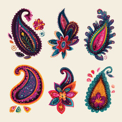 Elegant paisley vector pattern set on white background