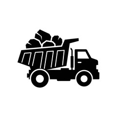 Silhouette of a Dump Truck Carrying Rocks.