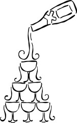 Hand Drawn Champagne Tower, Whimsical Wedding Doodle Illustration