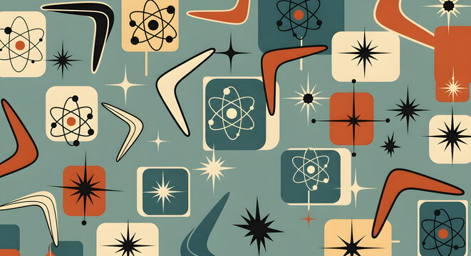 Mid-Century Modern Atomic Starburst & Boomerang Pattern - Retro 1950s Wallpaper & Fabric Design