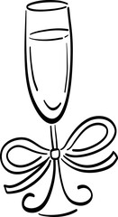 Hand Drawn Cocktail Glasses Tied With Bow, Whimsical Wedding Doodle Illustration