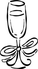 Hand Drawn Cocktail Glasses Tied With Bow, Whimsical Wedding Doodle Illustration
