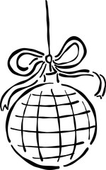 Hand Drawn Disco Ball Tied With Bow, Whimsical Wedding Doodle Illustration