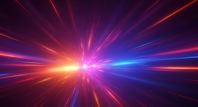 Vibrant abstract light explosion with streaks of red blue and purple emanating from a bright central core