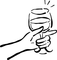 Hand Drawn Hand Holding Wine Glass, Whimsical Wedding Doodle Illustration