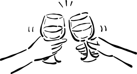 Hand Drawn Hands Holding Wine Glass, Whimsical Wedding Doodle Illustration