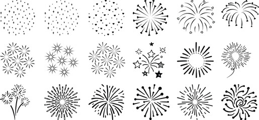 Collection of Hand-Drawn Fireworks and Starburst Illustrations