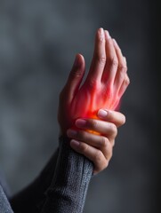 Close-up of hand with redness and pain indicating joint or arthritis condition