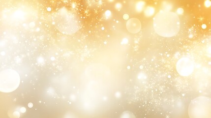 Golden ethereal backdrop with glittering stars, bokeh lights, and festive holiday atmosphere