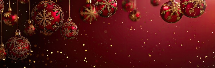 Red and Gold Hanging Christmas Ornaments on Bokeh Background