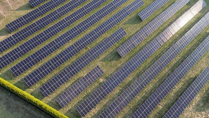 Obraz premium Renewable energy source with solar panels in a field