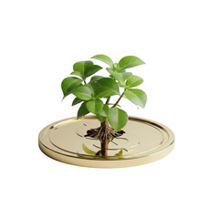 Financial Growth Concept Green Plant Sprouting from Golden Dollar Coin on Black Background