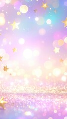 Glittery bokeh background, shimmering stars, iridescent glow